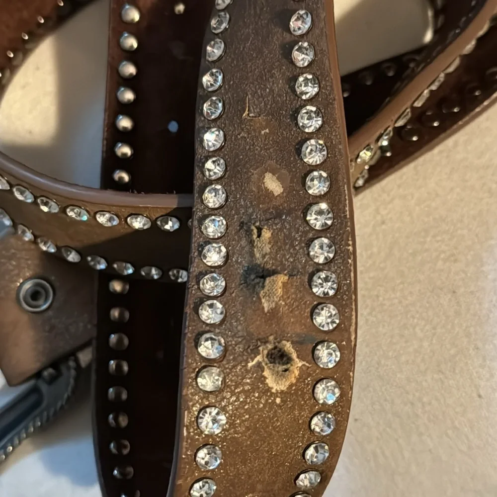 Western fashion rhinestone‎ brown leather belt M/L